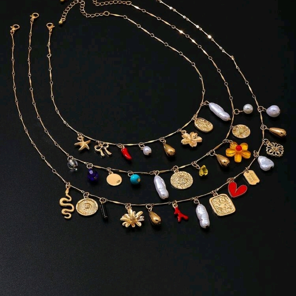 New Gold Multi-Charm Layered Necklace - Picture 3 of 3